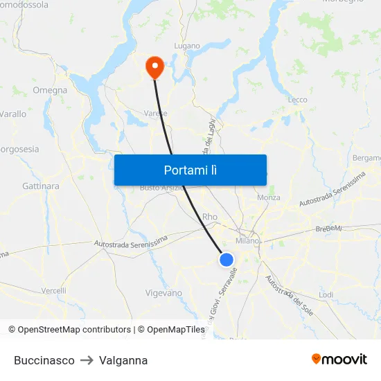 Buccinasco to Valganna map