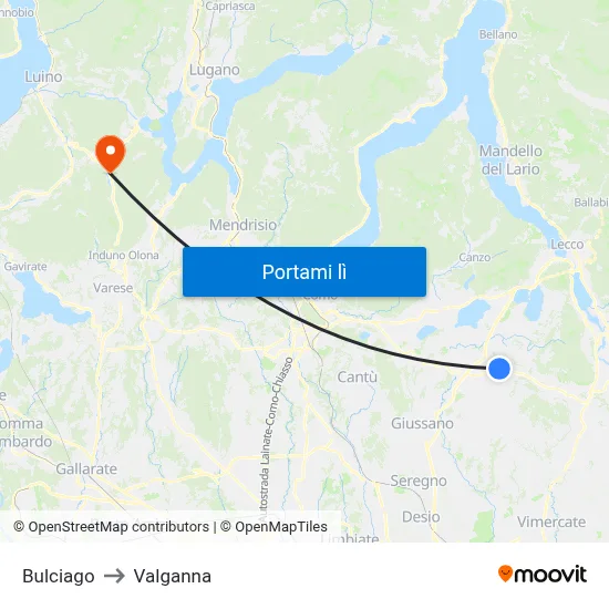 Bulciago to Valganna map
