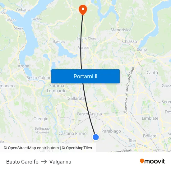 Busto Garolfo to Valganna map