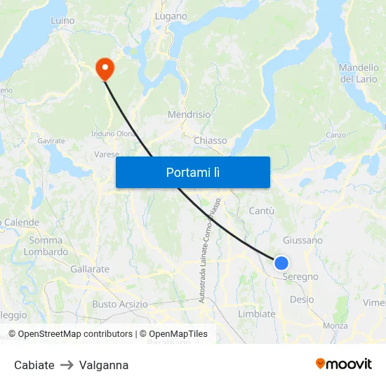 Cabiate to Valganna map