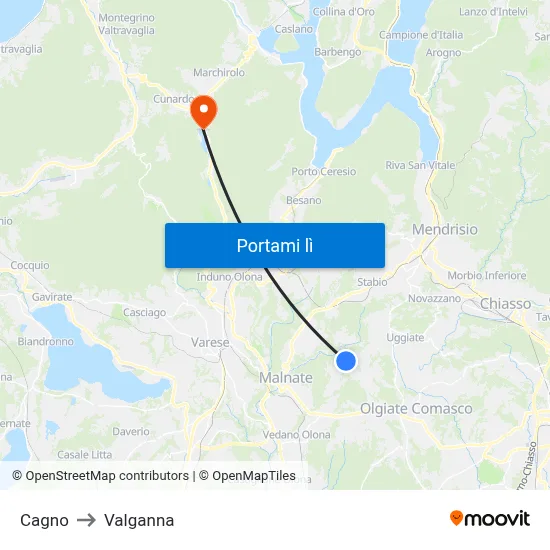 Cagno to Valganna map