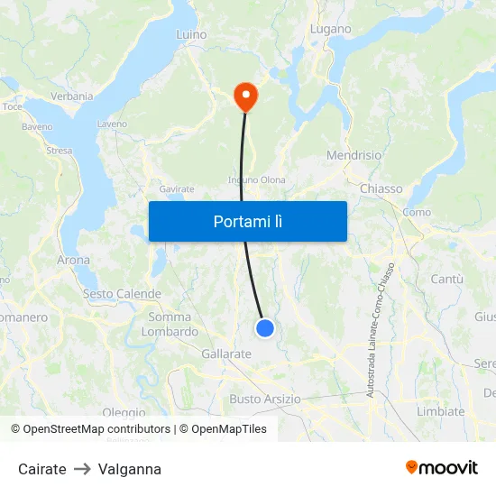 Cairate to Valganna map