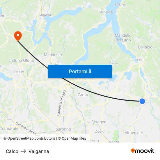 Calco to Valganna map