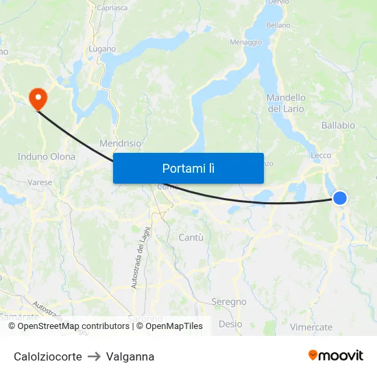 Calolziocorte to Valganna map