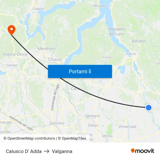 Calusco D' Adda to Valganna map