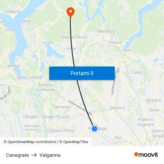 Canegrate to Valganna map