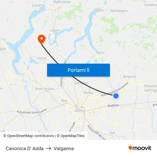 Canonica D' Adda to Valganna map