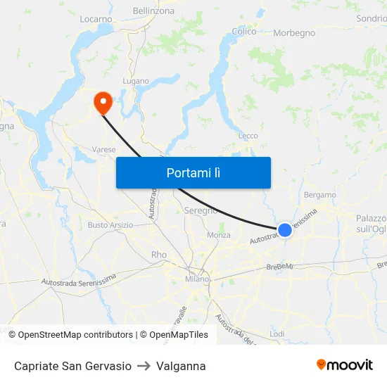 Capriate San Gervasio to Valganna map