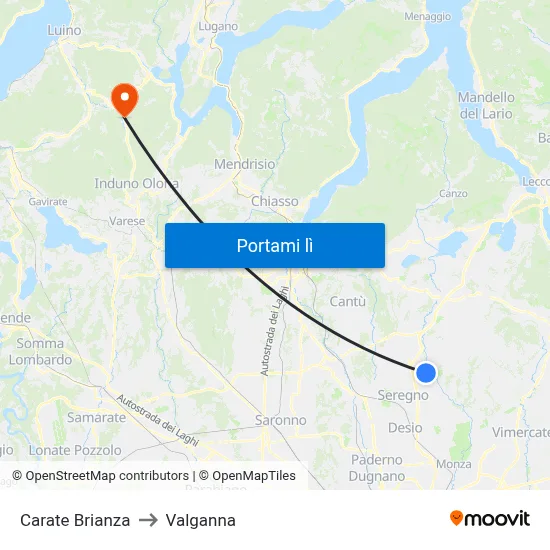 Carate Brianza to Valganna map