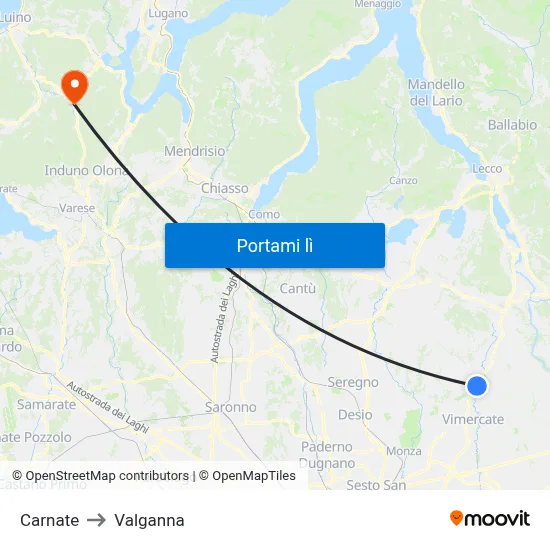 Carnate to Valganna map