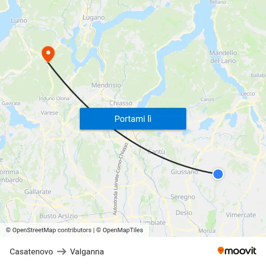 Casatenovo to Valganna map