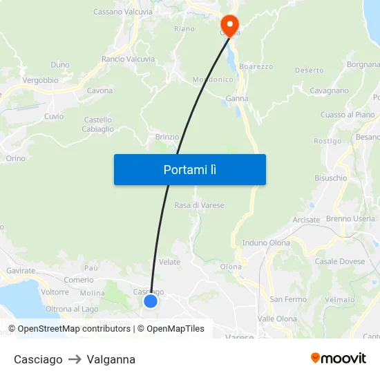 Casciago to Valganna map