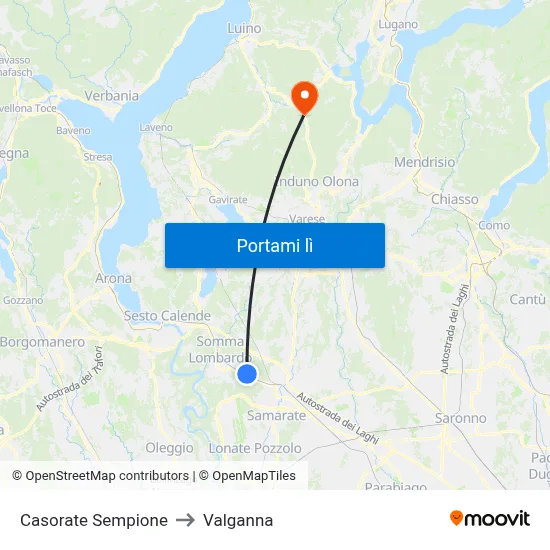 Casorate Sempione to Valganna map