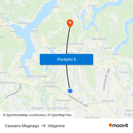 Cassano Magnago to Valganna map