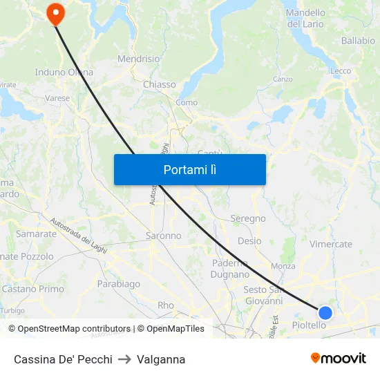 Cassina De' Pecchi to Valganna map