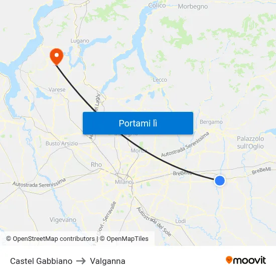 Castel Gabbiano to Valganna map
