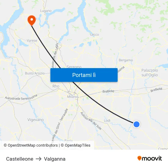 Castelleone to Valganna map