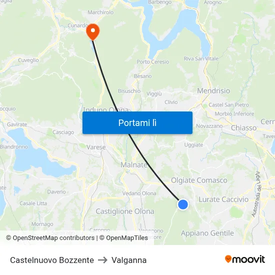 Castelnuovo Bozzente to Valganna map