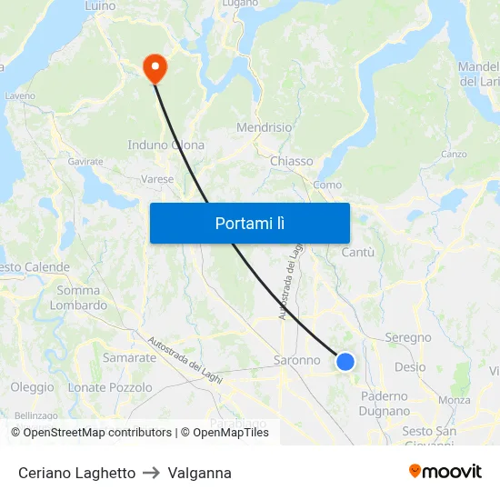 Ceriano Laghetto to Valganna map