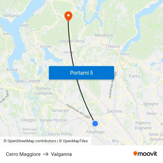 Cerro Maggiore to Valganna map