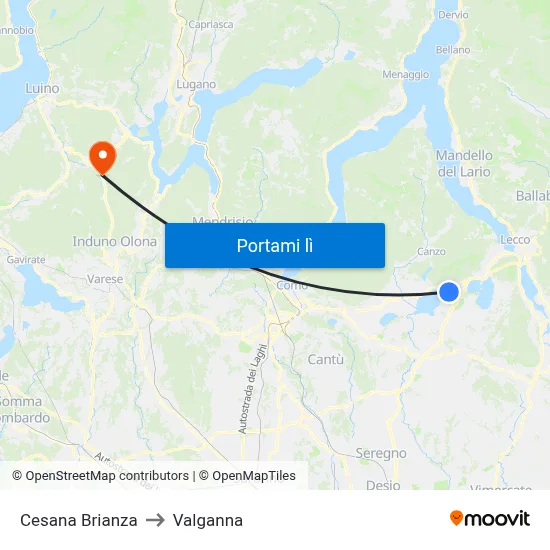 Cesana Brianza to Valganna map