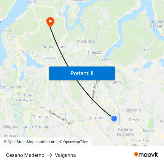 Cesano Maderno to Valganna map