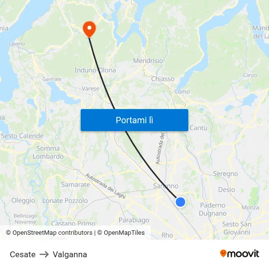 Cesate to Valganna map