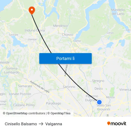 Cinisello Balsamo to Valganna map