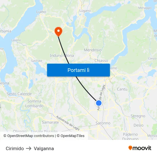 Cirimido to Valganna map