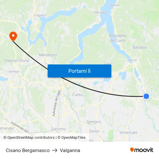 Cisano Bergamasco to Valganna map