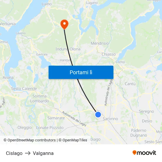 Cislago to Valganna map