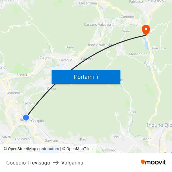 Cocquio-Trevisago to Valganna map