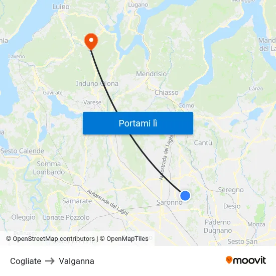 Cogliate to Valganna map