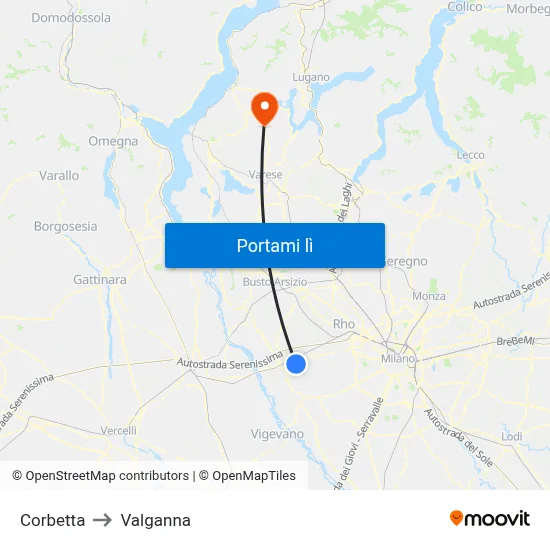 Corbetta to Valganna map