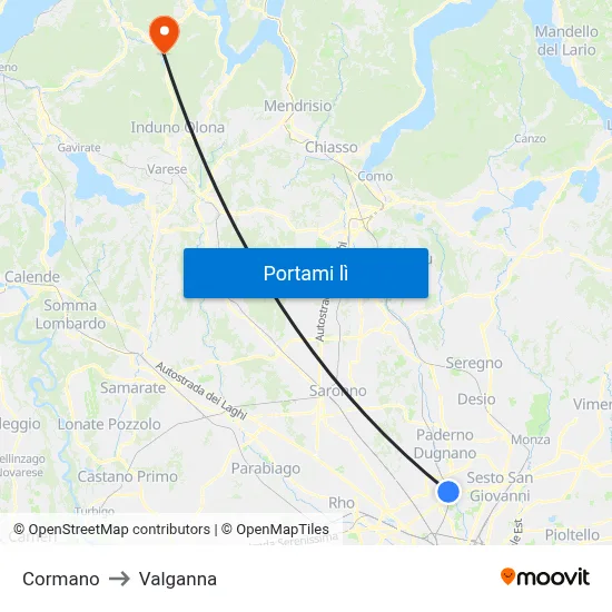 Cormano to Valganna map