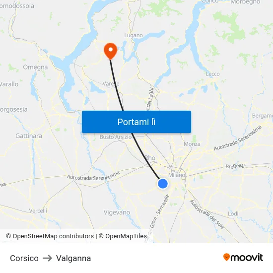 Corsico to Valganna map