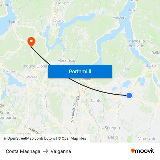 Costa Masnaga to Valganna map