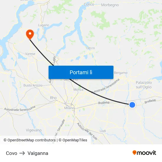 Covo to Valganna map