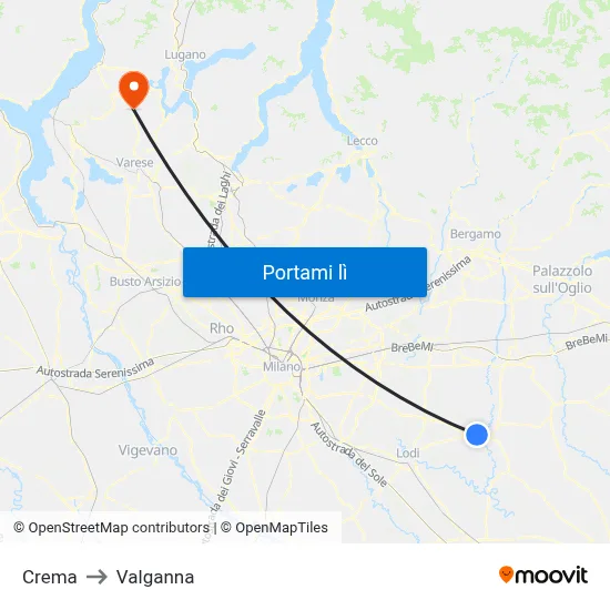 Crema to Valganna map