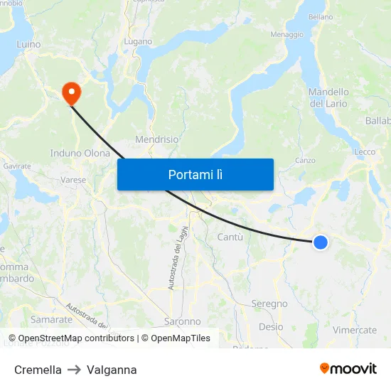 Cremella to Valganna map