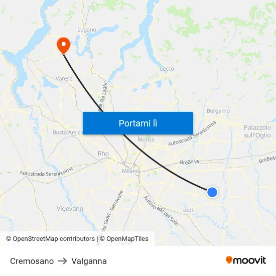 Cremosano to Valganna map