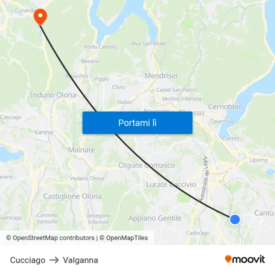 Cucciago to Valganna map