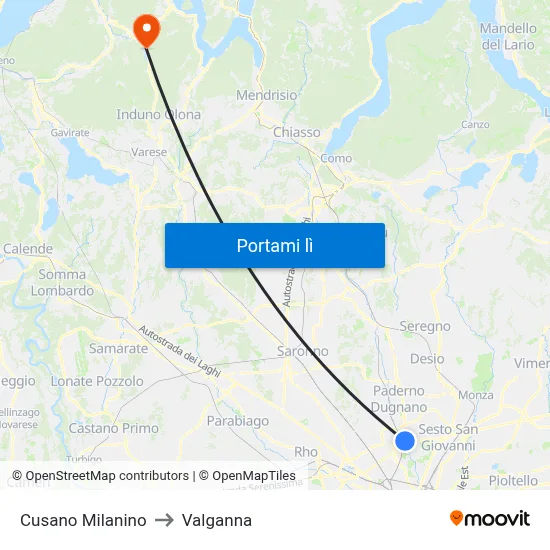 Cusano Milanino to Valganna map