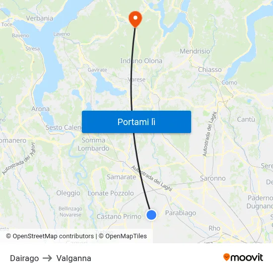Dairago to Valganna map