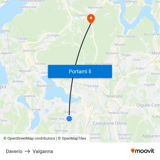 Daverio to Valganna map