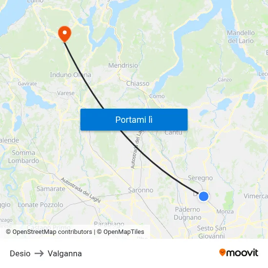 Desio to Valganna map