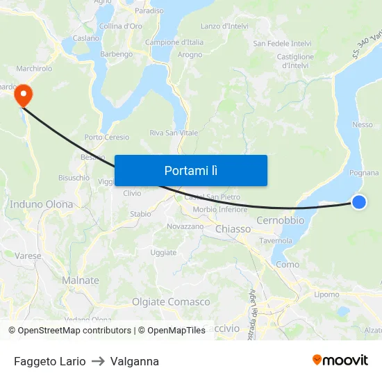 Faggeto Lario to Valganna map