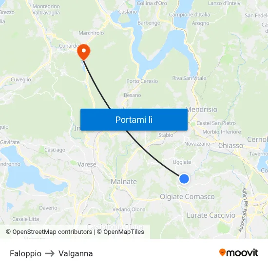 Faloppio to Valganna map