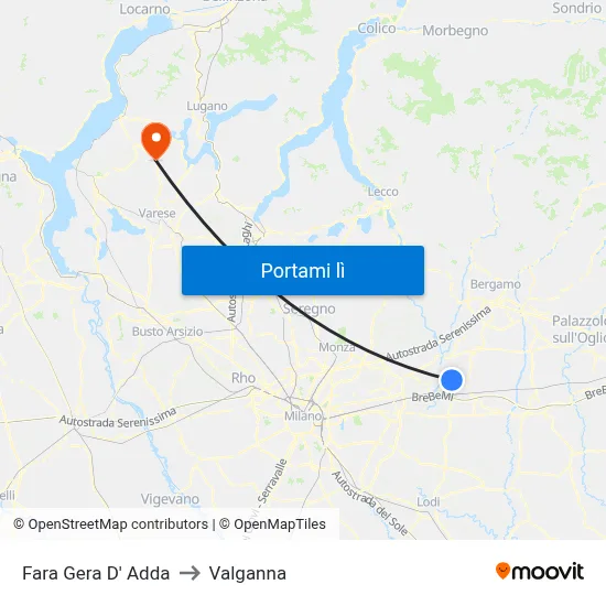 Fara Gera D' Adda to Valganna map