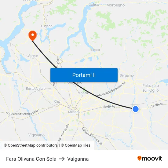 Fara Olivana Con Sola to Valganna map